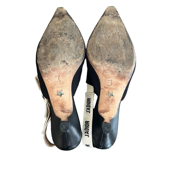 Christian Dior Women’s J’Adior Ribbon Black Cloth Point Toe Kitten Heels Sz 37 - Picture 7 of 12